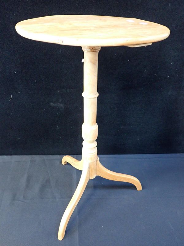 A STRIPPED PINE TRIPOD TABLE