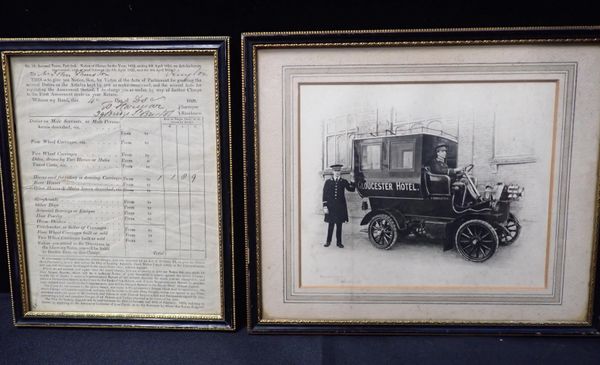 AN EARLY 20th CENTURY PHOTOGRAPH OF A MOTOR CARRIAGE; 'GLOUCESTER HOTEL'