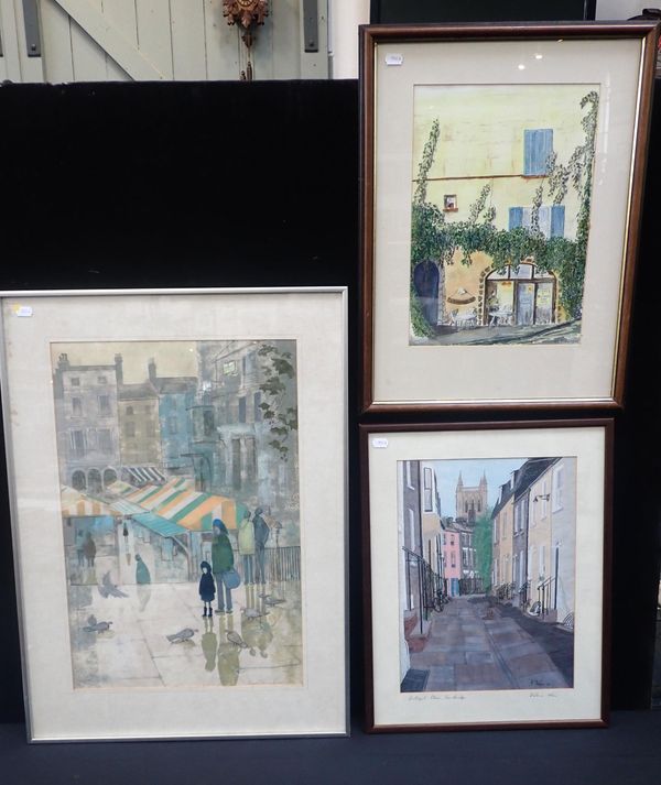 PAMELA TOWNSHEND (1977) GOUACHE OVER PENCIL 'THE MARKET' NORWICH