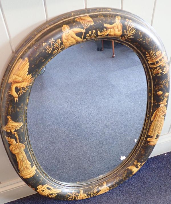 A CHINOISERIE DECORATED OVAL WALL MIRROR BY OKA
