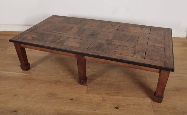 A LARGE PARQUETRY COFFEE TABLE