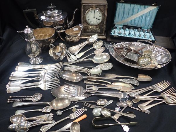 A SILVER-PLATED CLOCK, WITH FRENCH MOVEMENT