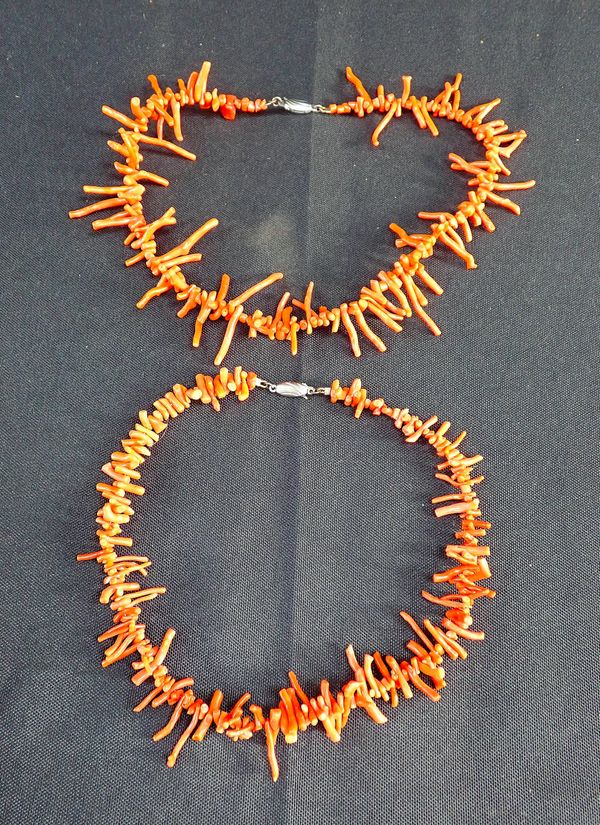 TWO CORAL NECKLACES