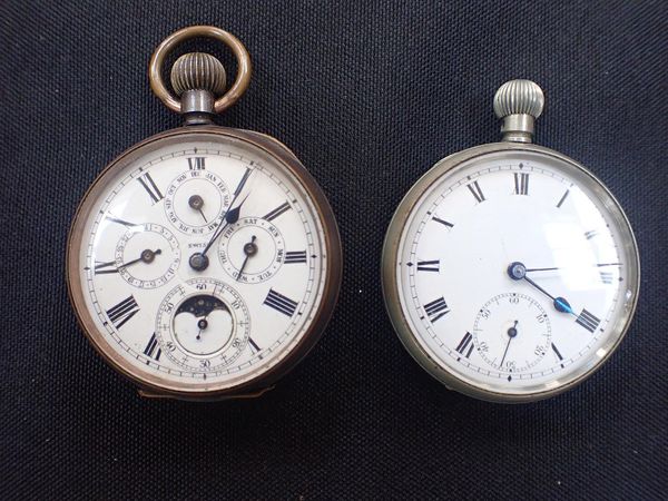 A SWISS FULL CALENDAR DIAL OPEN FACE POCKET WATCH