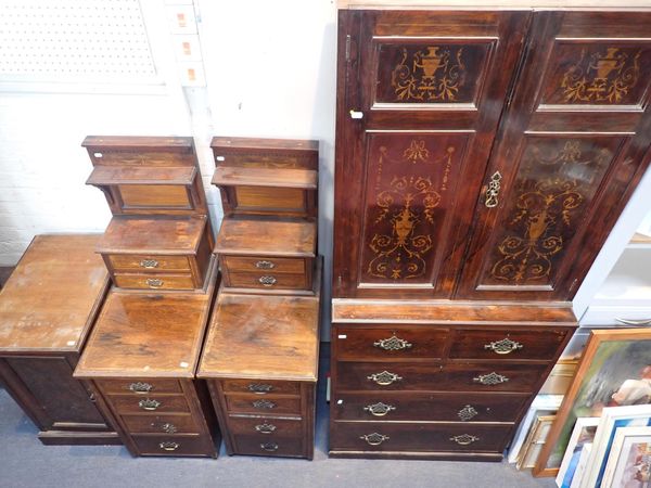 A LATE VICTORIAN INLAID ROSEWOOD WARDROBE SECTION