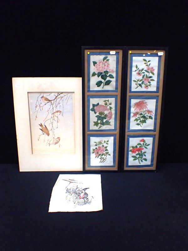 A SET OF SIX CHINESE RICE PAPER PAINTINGS OF FLOWERSF