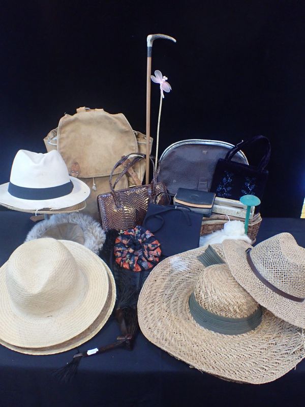 A COLLECTION OF HANDBAGS AND HATS
