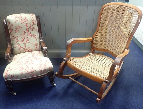 A VICTORIAN BEECHWOOD ROCKING CHAIR