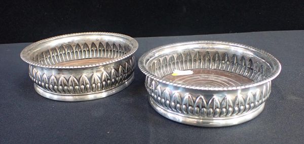 A PAIR OF SILVER BOTTLE COASTERS, L.R & Co