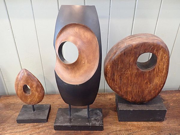 THREE MODERN WOODEN SCULPTURAL FORMS