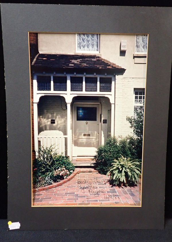 A SIGNED PHOTOGRAPH OF THE INFAMOUS 'MADAM' CYNTHIA PAYNE'S FRONT DOOR