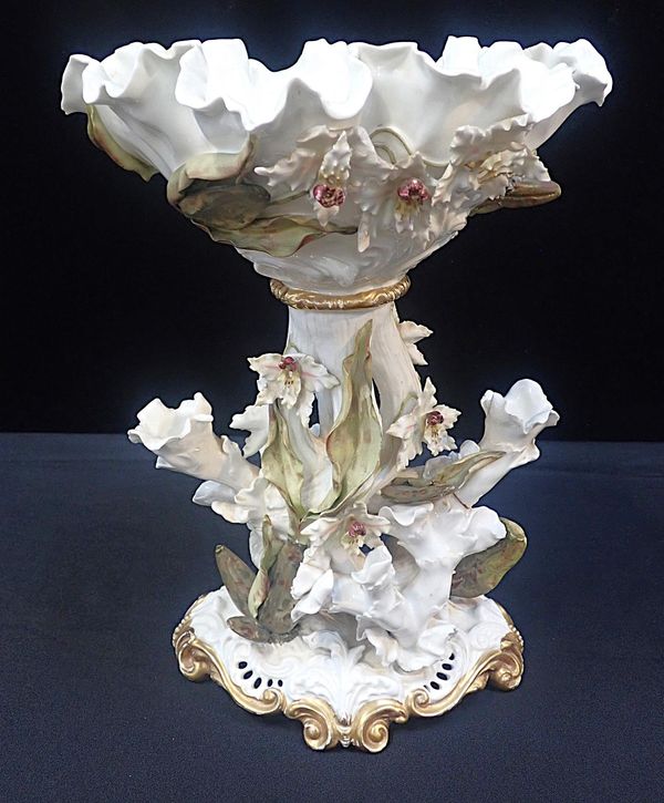 A MOORES BROS FLORAL ENCRUSTED COMPORT