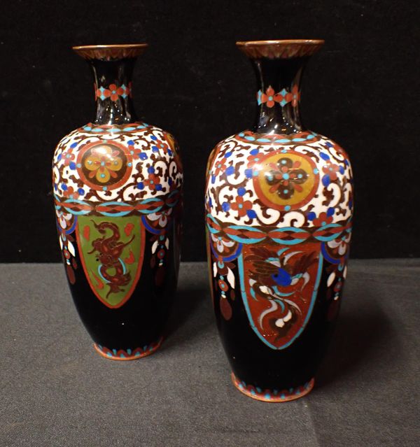 A PAIR OF 1920s CHINESE CLOISONNE VASES