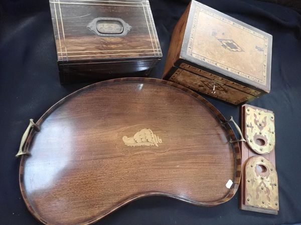 AN EDWARDIAN MAHOGANY KIDNEY-SHAPED TRAY