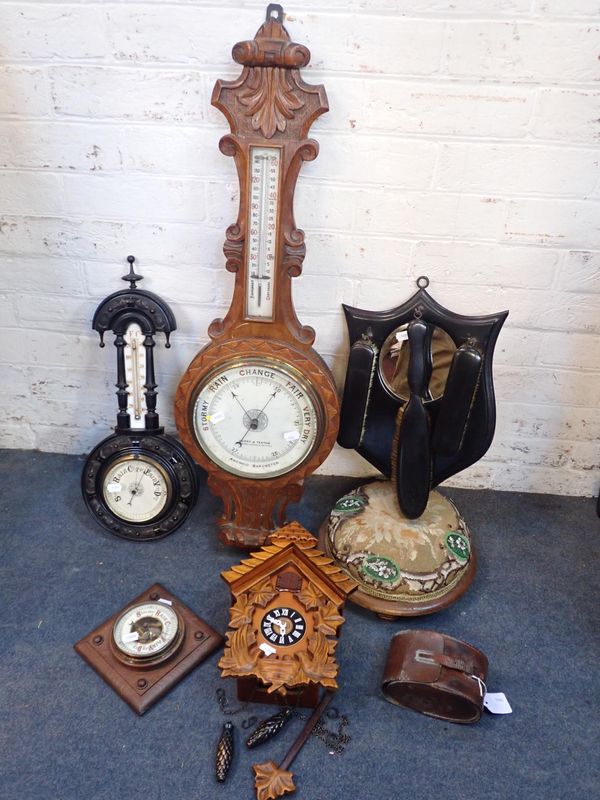 A VICTORIAN OAK-CASED ANEROID BANJO BAROMETER