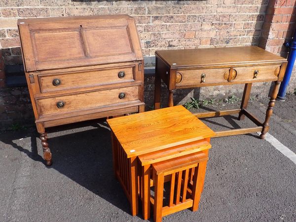 AN OAK SIDE TABLE, WITH TWO DRAWERS