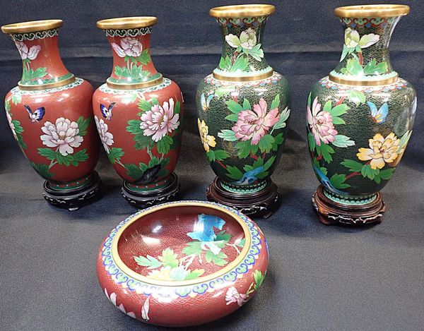 TWO PAIRS OF CHINESE CLOISONNE VASES