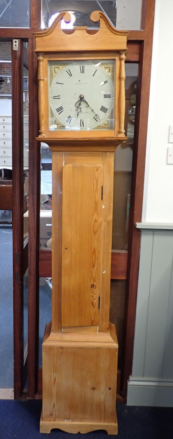 A 19th CENTURY STRIPPED PINE LONGCASE CLOCK