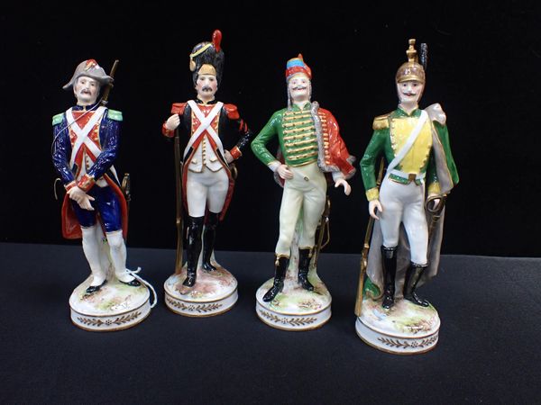 A SET OF FOUR EARLY 19TH CENTURY IMPERIAL SEVRES PORCELAIN MILITARY FIGURES