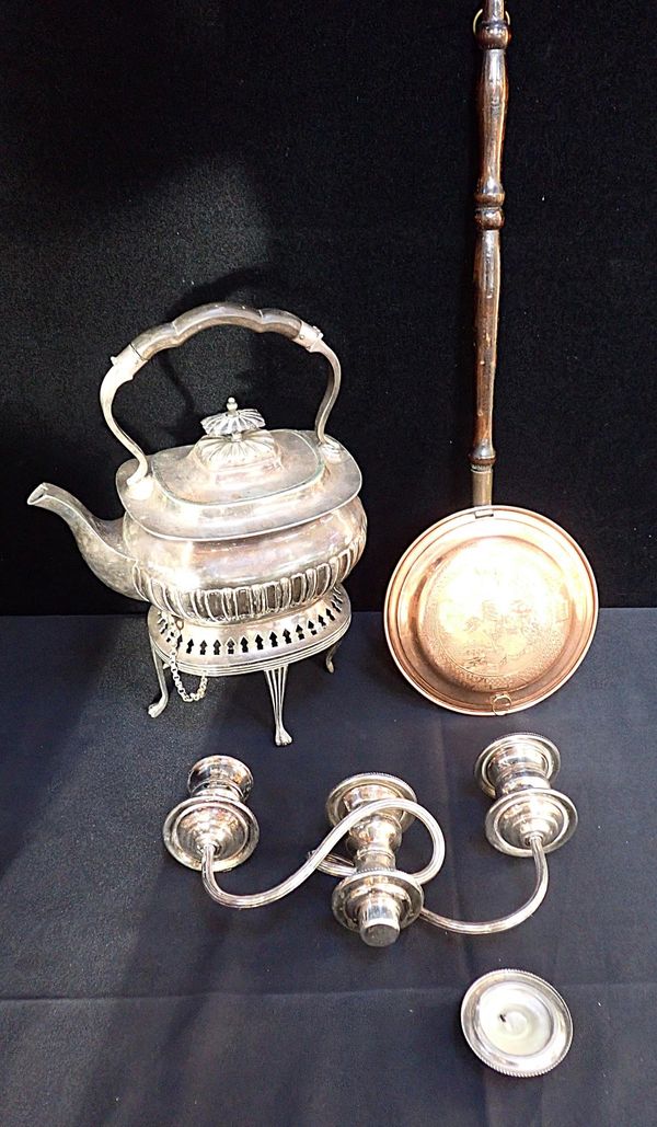 A WALKER & HALL SILVER-PLATED TEA KETTLE ON STAND