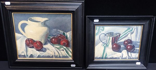 TWO STILL LIFE; OIL ON BOARD PAINTINGS