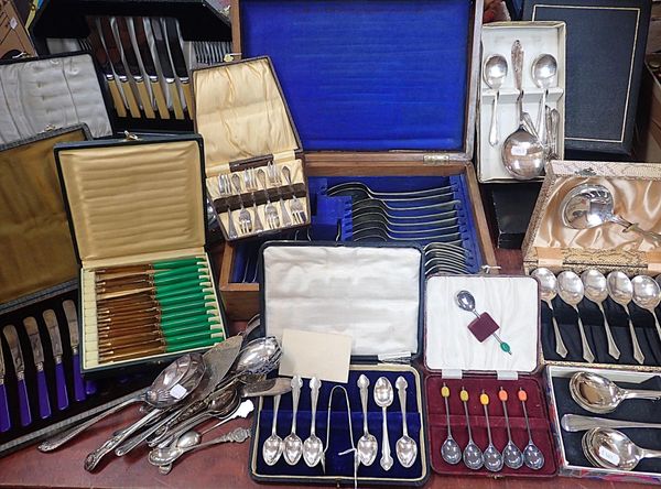 A QUANTITY OF SILVER-PLATED FLATWARE