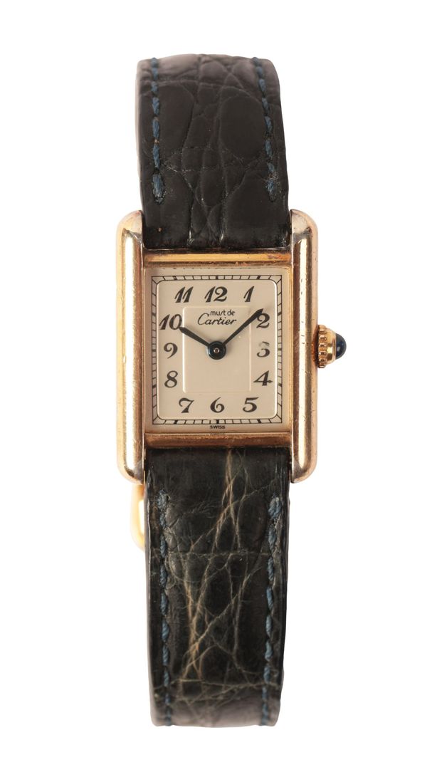 MUST DE CARTIER VERMEIL TANK QUARTZ: A LADY'S SILVER-GILT WRISTWATCH