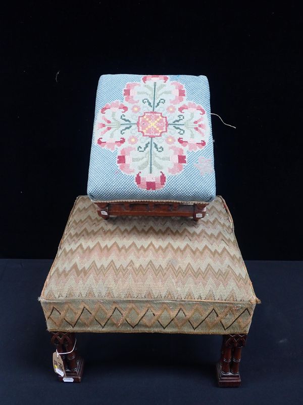 A FOOTSTOOL WITH CHIPPENDALE REVIVAL LEGS