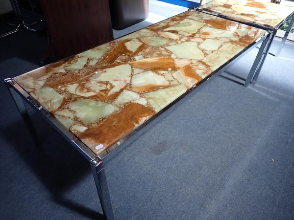 A 1970s MODERN CHROME-FRAMED COFFEE TABLE WITH ONYX TOP