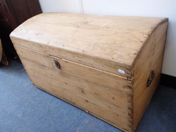 A VICTORIAN STRIPPED PINE DOMED CHEST