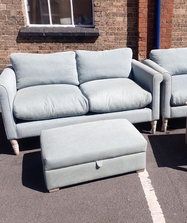 A PAIR OF LOAF SOFAS, IN DUCK EGG BLUE