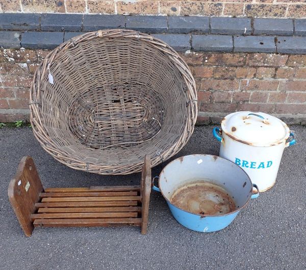 A LARGE OLD WICKER BASKET