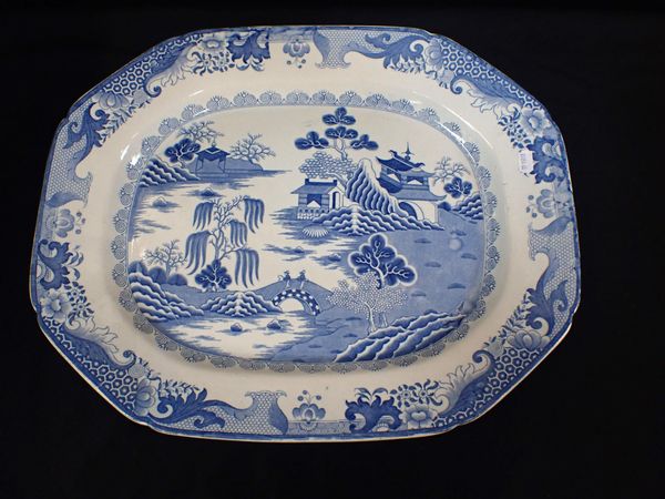 A LARGE MASON'S PATENT IRONSTONE BLUE AND WHITE MEAT PLATE