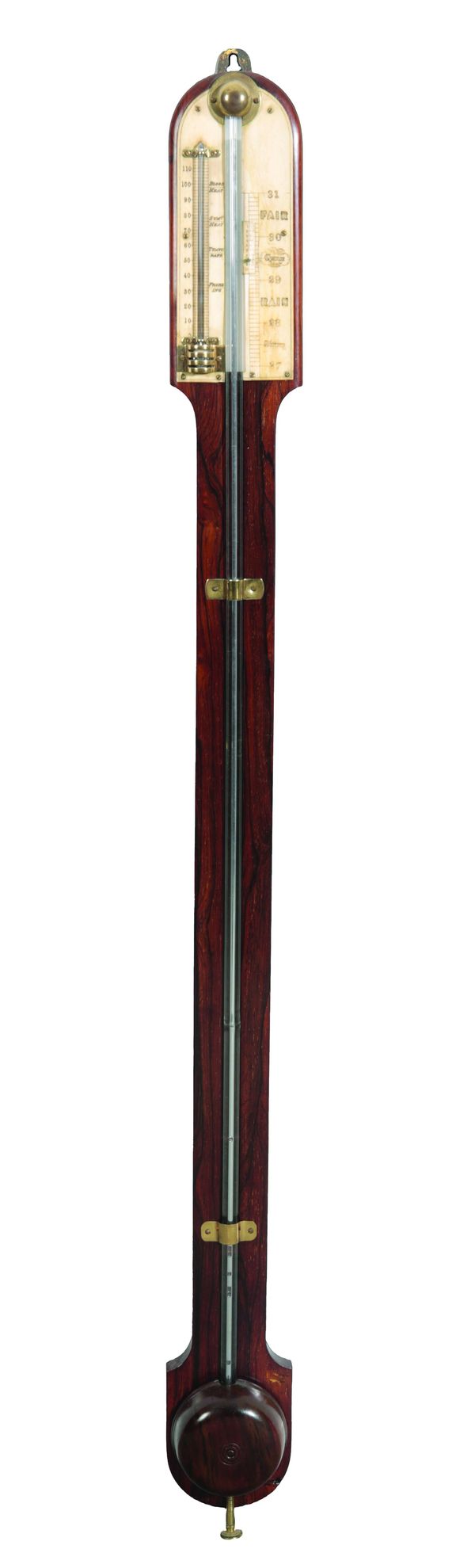 A ROSEWOOD AND BRASS MOUNTED STICK BAROMETER