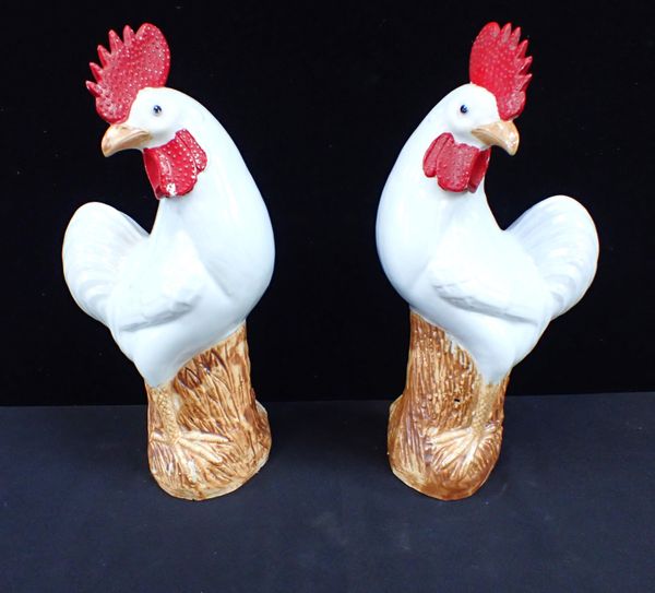 A PAIR OF CHINESE CERAMIC COCKERELS