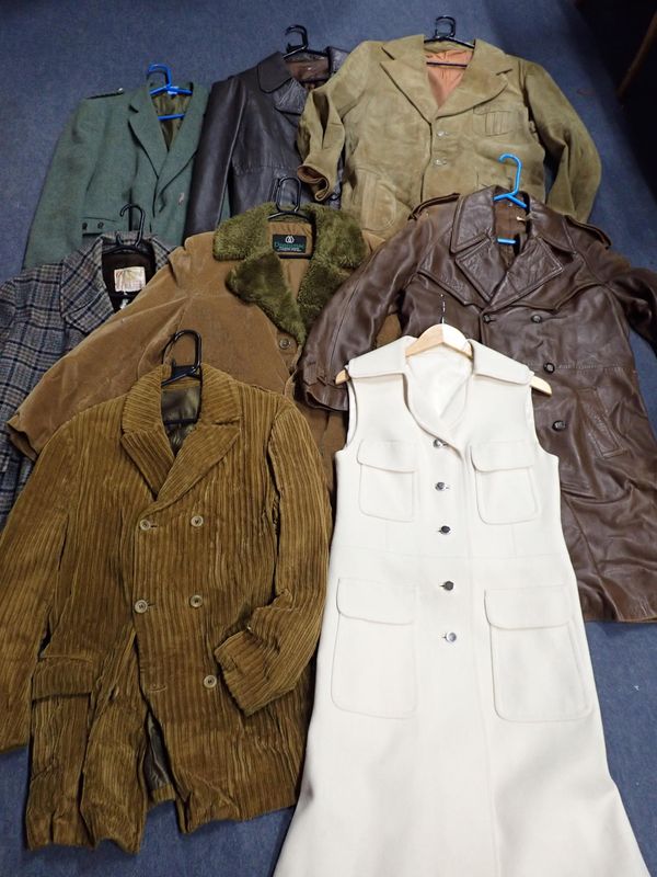 A 1960s LADIES DRESS, AND VARIOUS MENS JACKETS