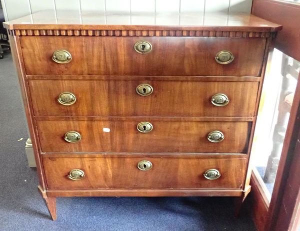 A 19th CENTURY CONTINENTAL MAHOGANY CHEST OF DRAWERS