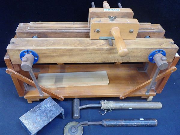 A BENCH TOP BOOKBINDING TUB AND LAYING PRESS