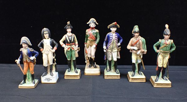 A PART SET OF NAPLES STYLE PORCELAIN MILITARY FIGURES