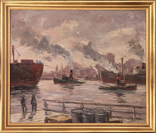 Kurt Erik Heinonen (1915-1983) 'Tugs in a busy Harbour'