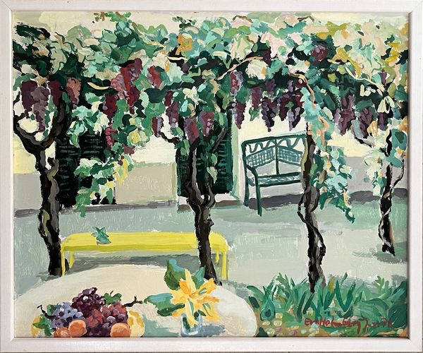 20th Century Swedish School  ‘Table of fruit under a pergola’