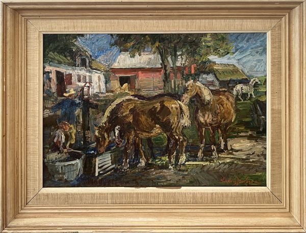 20th Century Swedish School ‘Horses Watering’