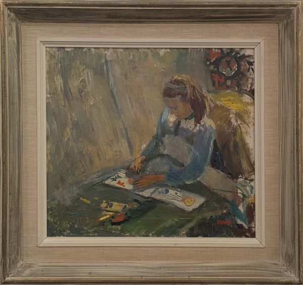 20th century Swedish school  'Young girl colouring'
