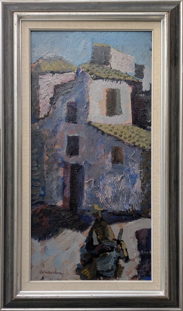 20th Century Swedish School 'Man on a donkey in a street'