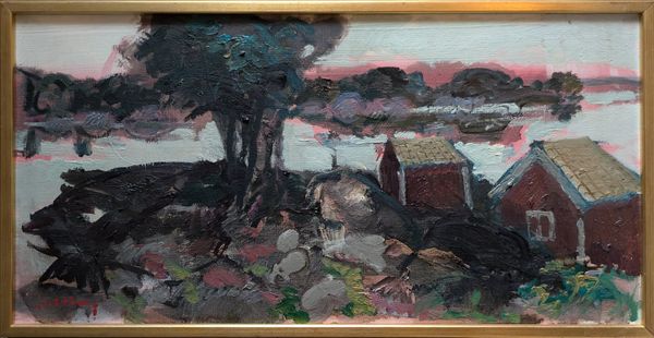 20th Century Swedish School 'Boat huts on a Headland'