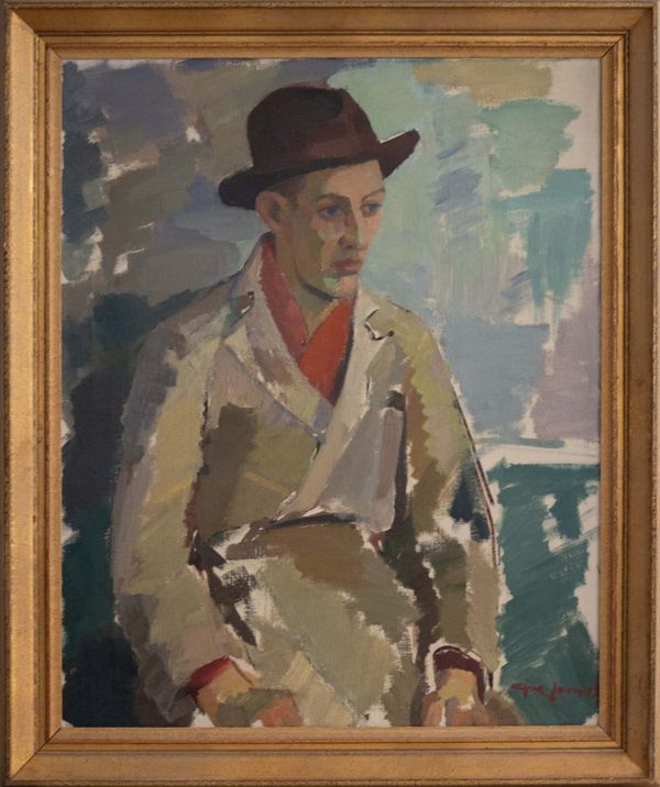 Karl Agne Viktor Johansson (1921-1987) 'Portrait of a Man in a Hat and Trench Coat'