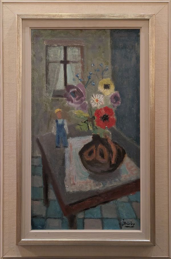 20th Century Swedish School ‘Interior with flowers on a table’