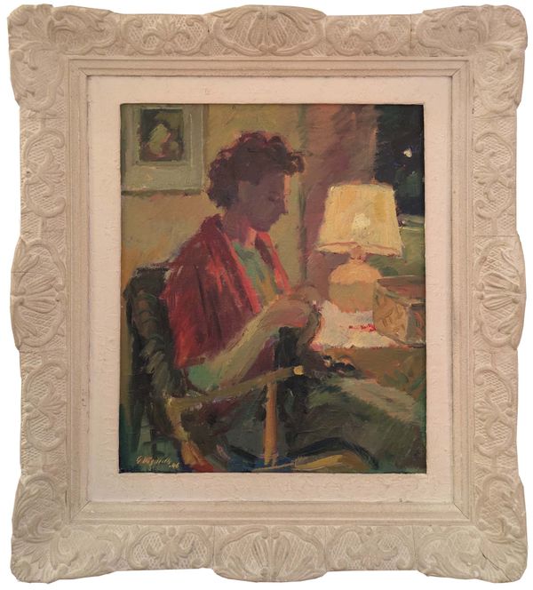 20th Century Swedish School 'Sewing by Lamplight'
