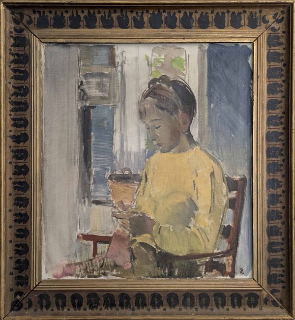 POUL S NIELSEN (Danmark, 1920-1998)  'Portrait of a woman knitting'