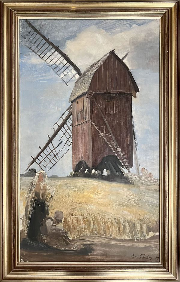 Evert Farhm (1901-1971) ‘Harvesters resting before a windmill’
